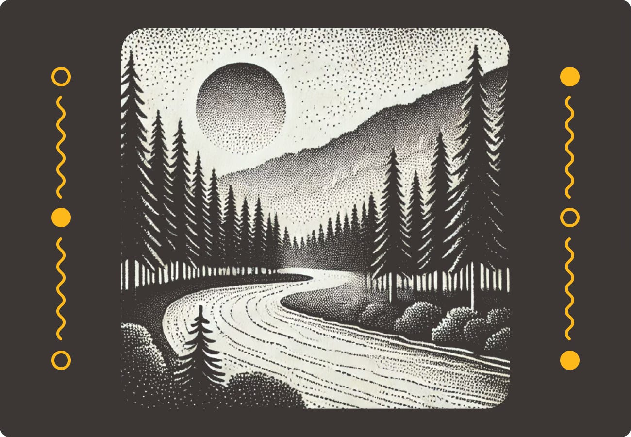 A sketch of a winding river scene